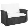 4 Piece Garden lounge set with Cushions Poly Rattan Black(D0102HEJS3A)