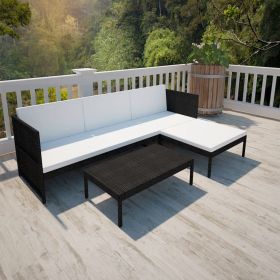 3 Piece Garden Lounge Set with Cushions Poly Rattan Black(D0102HEJE4Y)