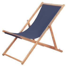 Folding Beach Chair Fabric and Wooden Frame Blue(D0102HEJQXW)