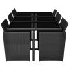 11 Piece Outdoor Dining Set with Cushions Poly Rattan Black(D0102HEJS0U)