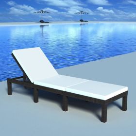 Sun Lounger with Cushion Poly Rattan Black(D0102HEJ9NV)