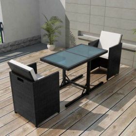 3 Piece Bistro Set with Cushions Poly Rattan Black(D0102HEJSBY)