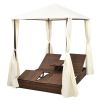 Double Sun Lounger with Curtains Poly Rattan Brown(D0102HEJI7V)