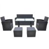 6 Piece Outdoor Dining Set with Cushions Poly Rattan Black(D0102HEJS3V)