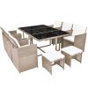 11 Piece Outdoor Dining Set with Cushions Poly Rattan Beige(D0102HEJSD7)