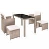 5 Piece Outdoor Dining Set with Cushions Poly Rattan Beige(D0102HEJSYV)