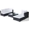 5 Piece Garden Lounge Set with Cushions Poly Rattan Black(D0102HEJAVV)