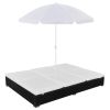 Outdoor Lounge Bed with Umbrella Poly Rattan Black(D0102HEJIGV)