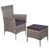 Outdoor Chair and Stool with Cushions Poly Rattan Gray(D0102HEJQLU)