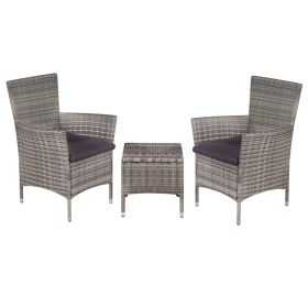 3 Piece Bistro Set Poly Rattan Gray(D0102HEJQ0W)