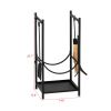 Artisasset Black Paint 33 Inches High Square With 4 Tools Indoor And Outdoor Wrought Iron Fireplace Firewood Stand YJ(D0102HETJEV)