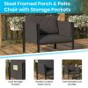 Indoor/Outdoor Patio Chair with Cushions - Modern Steel Framed Chair with Storage Pockets(D0102HPMMSU)