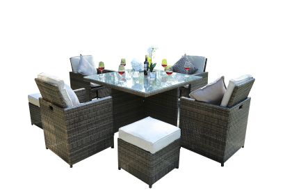 Direct Wicker 9-Piece Outdoor PE Rattan Wicker Patio Dining Table Set Garden Outdoor Patio Furniture Set(D0102HHGE7V)