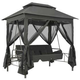 Outdoor Convertible Swing Bench with Canopy Anthracite 86.6"x63"x94.5" Steel(D0102HEJ0U7)