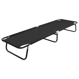 Folding Sun Lounger Black Steel(D0102HEJYGA)