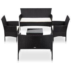 5 Piece Garden Lounge Set With Cushions Poly Rattan Black(D0102HEJCPW)