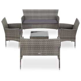 5 Piece Garden Lounge Set With Cushions Poly Rattan Gray(D0102HEJCA7)