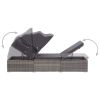 Sun Lounger with Canopy and Cushion Poly Rattan Gray(D0102HEJB17)