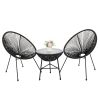 3-Piece All-Weather Patio Acapulco Bistro Furniture Set with 2 Chairs & Glass Top Table Black-dk(D0102HP64PW)