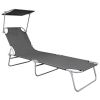 Folding Sun Lounger with Canopy Grey Aluminium(D0102HEJYLV)