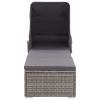 Sun Lounger with Canopy and Cushion Poly Rattan Gray(D0102HEJB17)