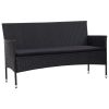 3-Seater Garden Sofa with Cushions Black Poly Rattan(D0102HEJCSV)