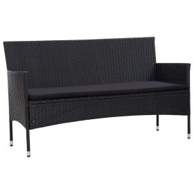 3-Seater Garden Sofa with Cushions Black Poly Rattan(D0102HEJCSV)