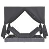 Outdoor Lounge Bed with Curtains Poly Rattan Gray(D0102HEJV6W)