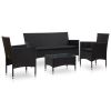 4 Piece Garden Lounge Set With Cushions Poly Rattan Black(D0102HEJCPV)