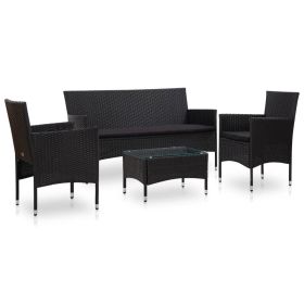 4 Piece Garden Lounge Set With Cushions Poly Rattan Black(D0102HEJCPV)