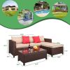 Outdoor 5-Piece Set patio furniture Sectional Sofa Sets All Weather Rattan Manual Wicker Conversation Set with Cushions and Table XH(D0102HEBCCY)