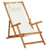 Folding Beach Chair Solid Eucalyptus Wood and Fabric Cream(D0102HPMHCY)