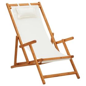 Folding Beach Chair Solid Eucalyptus Wood and Fabric Cream(D0102HPMHCY)
