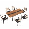 Champion Patio Dining Set, 7 Pieces Outdoor Dining Chairs with Teak Solid Wood Tabletop, Matte Charcoal Aluminum Frame(D0102HEVPHU)