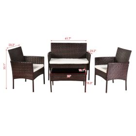 Outdoor Living Room Balcony Rattan Furniture Four-Piece-Brown-dk(D0102HHGR3T)