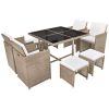 9 Piece Outdoor Dining Set with Cushions Poly Rattan Beige(D0102HEJSYW)