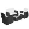 4 Piece Garden lounge set with Cushions Poly Rattan Black(D0102HEJS3A)