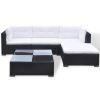 5 Piece Garden Lounge Set with Cushions Poly Rattan Black(D0102HEJAVV)