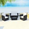 4 Piece Garden lounge set with Cushions Poly Rattan Black(D0102HEJS3A)