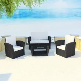 4 Piece Garden lounge set with Cushions Poly Rattan Black(D0102HEJS3A)