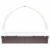 Double Sun Lounger with Canopy Poly Rattan Brown(D0102HEJ95W)