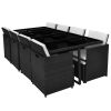 13 Piece Outdoor Dining Set with Cushions Poly Rattan Black(D0102HEJSJA)