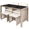 5 Piece Outdoor Dining Set with Cushions Poly Rattan Beige(D0102HEJSYV)