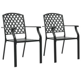 Stackable Outdoor Chairs 2 pcs Steel Black(D0102HEJLCA)