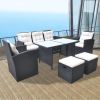 6 Piece Outdoor Dining Set with Cushions Poly Rattan Black(D0102HEJS3V)