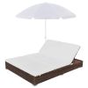 Outdoor Lounge Bed with Umbrella Poly Rattan Brown(D0102HEJIGA)