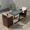 3 Piece Bistro Set with Cushions Poly Rattan Brown(D0102HEJSBU)