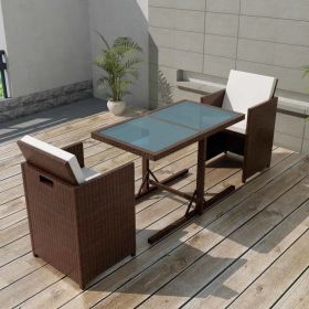 3 Piece Bistro Set with Cushions Poly Rattan Brown(D0102HEJSBU)