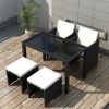 5 Piece Outdoor Dining Set with Cushions Poly Rattan Black(D0102HEJS0G)