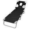 Folding Sun Lounger with Head Cushion Powder-coated Steel Black(D0102HEJPEG)